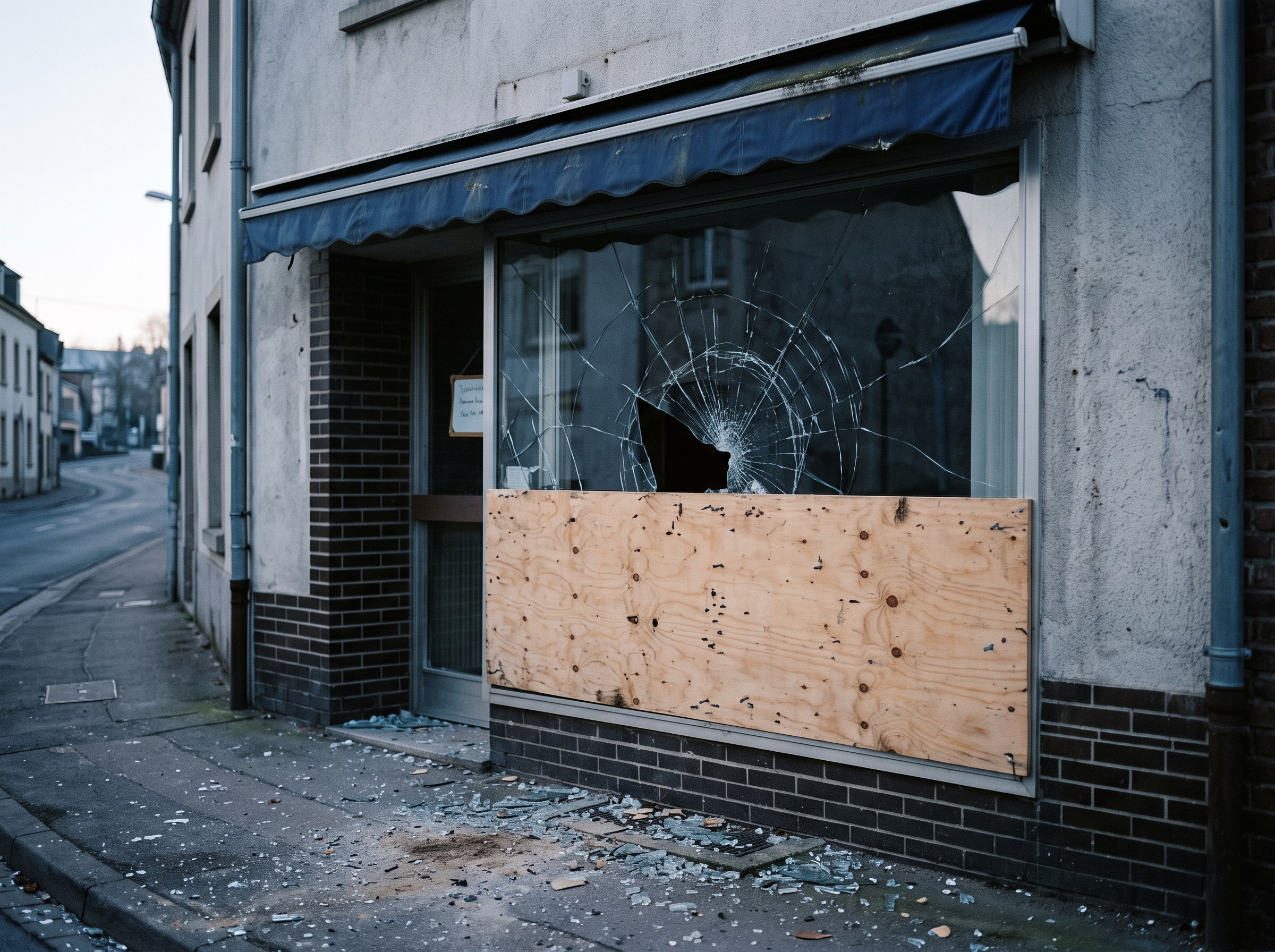 Vitrine cassée avant intervention